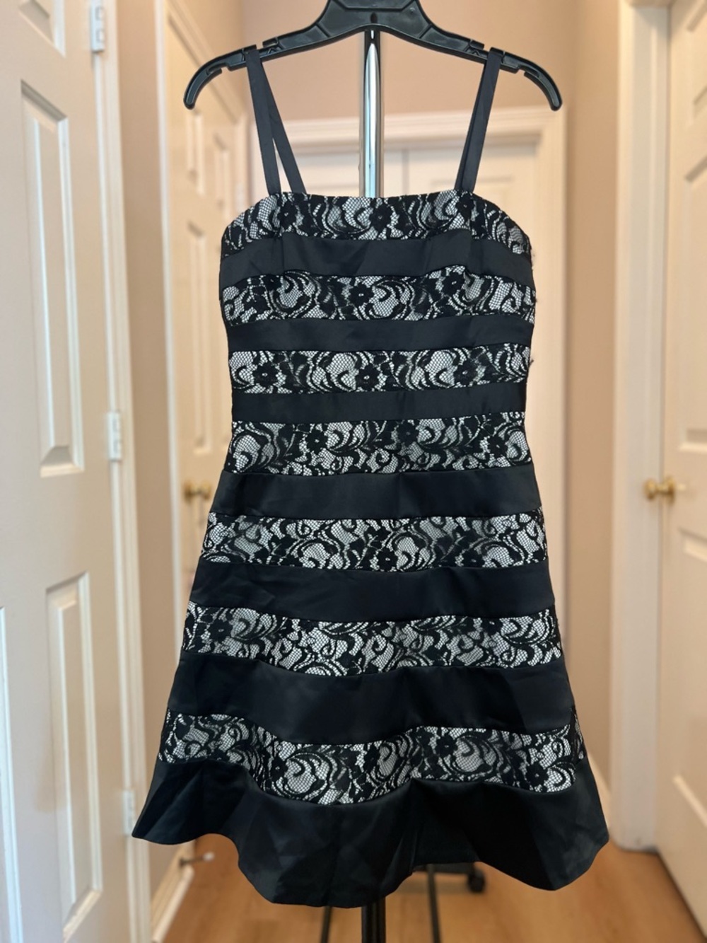 Max&Cleo Black/White Lace Stripe Party Dress (Prom, Graduation, Wedding Guest)